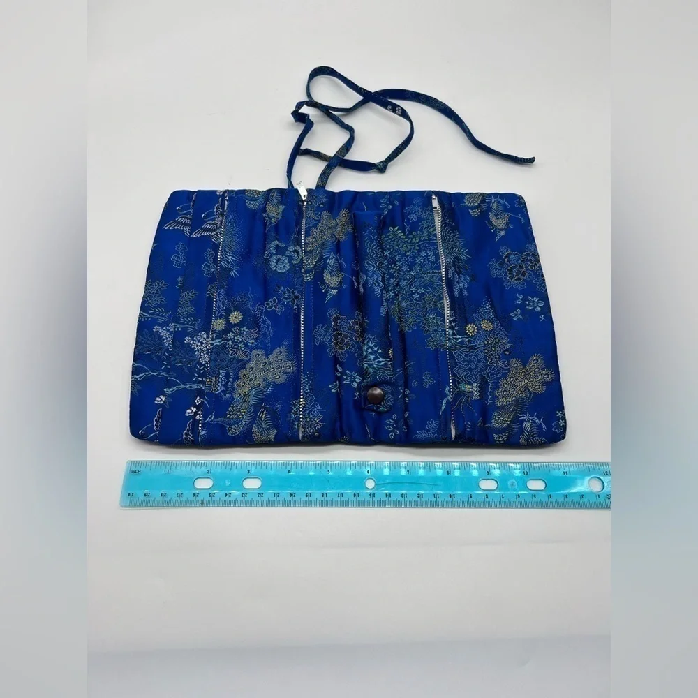 Swhiteme Silk Brocade Jewelry Roll blue